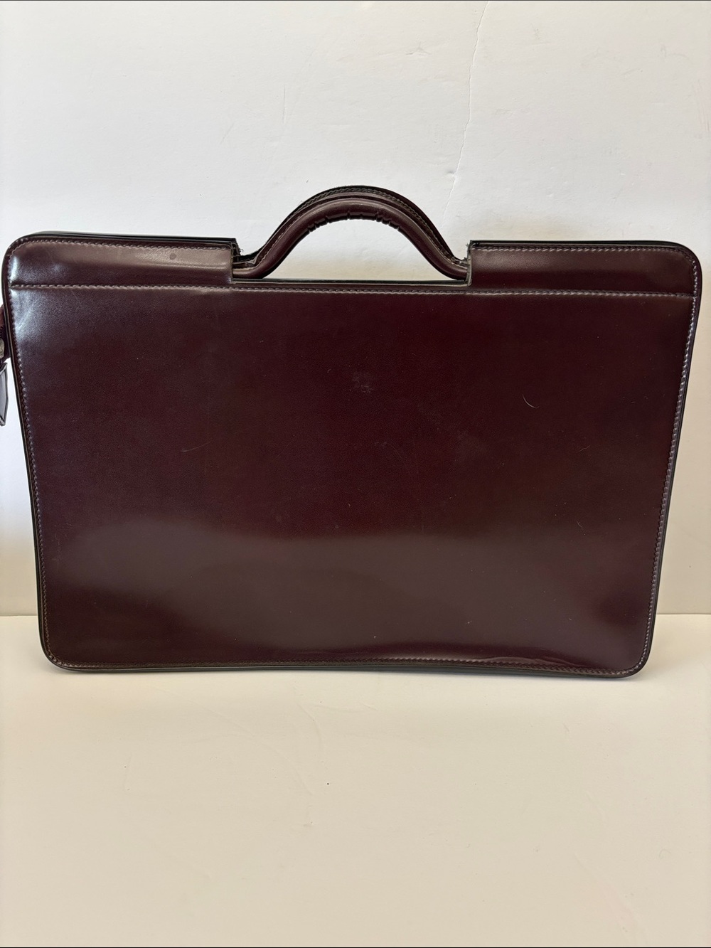 Men's Leather Briefcase Slim Business Portfolio Attaché in Deep Burgundy Brown